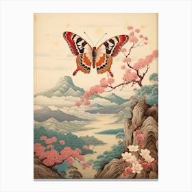 Butterfly With Beautiful Mountaneous Landscape Japanese Style Painting Canvas Print