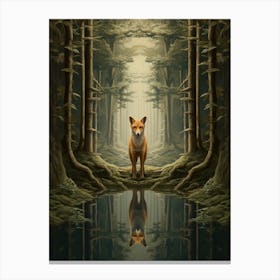 Fox Walking Through A Forest Realism Illustration 6 Canvas Print