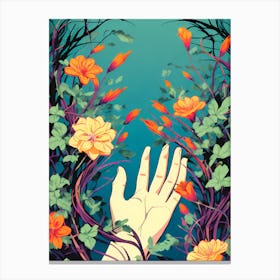 Hand Reaching For Flowers, flower art, flower and hand, flower digital art Canvas Print