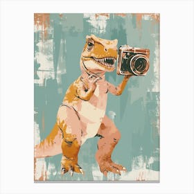 Dinosaur Taking A Photo On An Analogue Camera Muted Pastels 2 Canvas Print