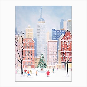New York City Snow Travel Christmas Painting Canvas Print