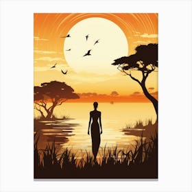 Silhouette Of African Woman At Sunset Canvas Print