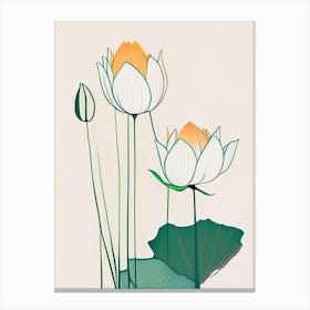 Lotus Flowers In Garden Minimal Line Drawing 1 Canvas Print