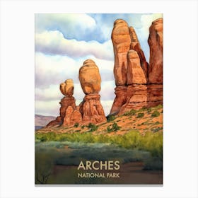 Arches National Park Watercolour Vintage Travel Poster 1 Canvas Print