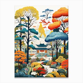 The Garden Of Morning Calm South Korea Modern Illustration 1 Canvas Print