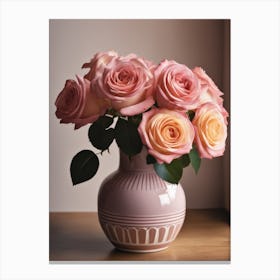 A Vase Of Pink Roses 44 Canvas Print