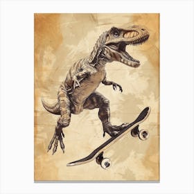 Vintage Deinonychus Dinosaur On A Skateboard   4 Canvas Print