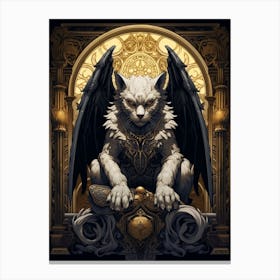  Gargoyle Tarot Card Black & Gold 4 Canvas Print
