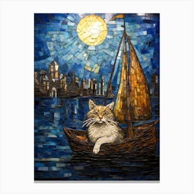 Mosaic Of Cat In A Boat Canvas Print