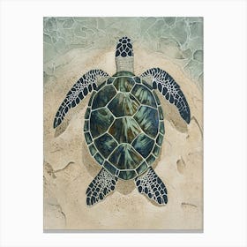 Sea Turtle On The Ocean Floor Textured Illustration 2 Canvas Print