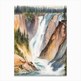 The Lower Falls Of The Yellowstone River, United States Water Colour  (1) Canvas Print
