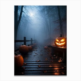 Fog Holiday Greeting Scarey Evil Dark Ominous Leaf Stripes Haunting Wood Carving Flames (16) Canvas Print