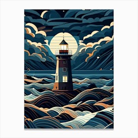 Lighthouse At Night Canvas Print