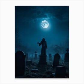 Death Fear Rising Full Fog Gravestone Dark Night Evil Background Holiday Horror Undead 2 Canvas Print