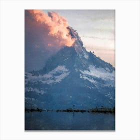 Small Man, Huge Mountain, Clouds, Oil Painting Canvas Print