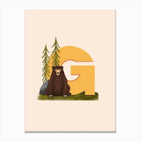 Letter G Grizzly Bear Canvas Print