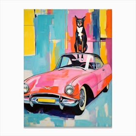 Chevrolet Corvette Vintage Car With A Dog, Matisse Style Painting 0 Canvas Print