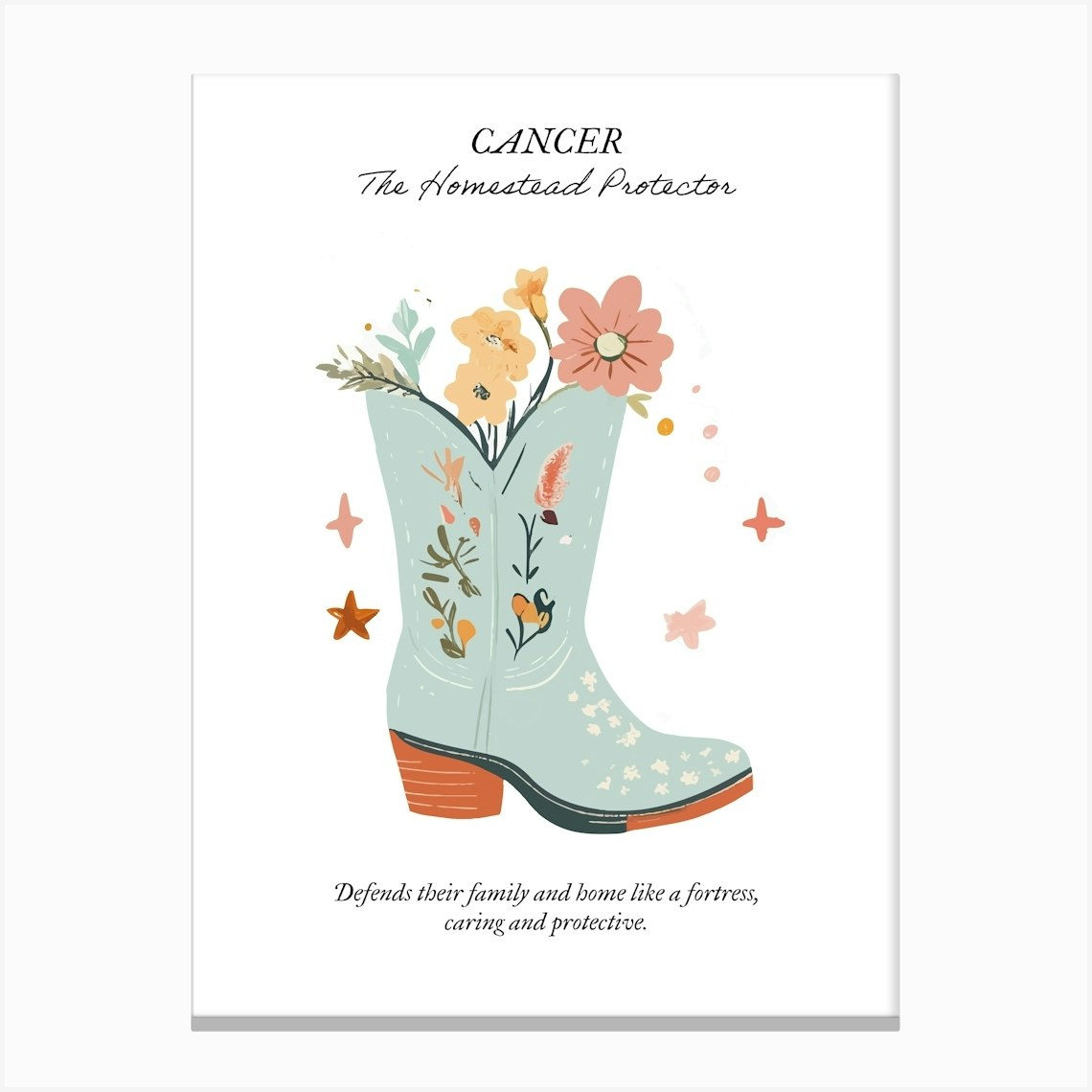 Cancer Cowboy Boots Zodiac Preppy Western Cowgirl Stampe su tela