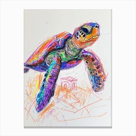 Sea Turtle Rainbow Crayon Scribble White Background Canvas Print