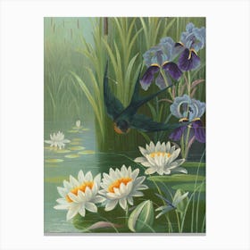 Vintage Bird In A Pond Canvas Print