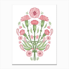 Pink Carnations Bouquet Indian Mughal Style Canvas Print