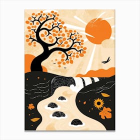 Autumn Tree And Stream Canvas Print