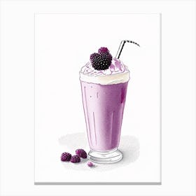 Blackberry Milkshake Dairy Food Pencil Illustration 2 Canvas Print