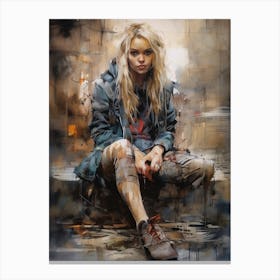 Girl Sitting On Steps Canvas Print
