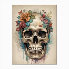 Floral Skull Vintage Painting (17) Canvas Print