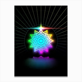 Neon Geometric Glyph in Candy Blue and Pink with Rainbow Sparkle on Black n.0210 Canvas Print