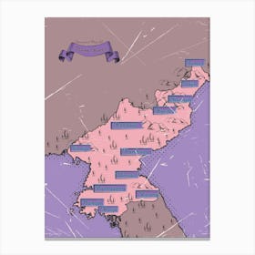 Vintage Map Of North Korea Canvas Print