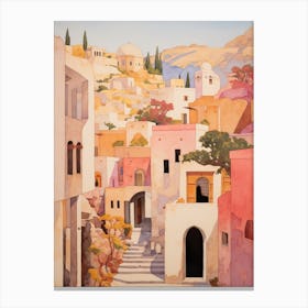 Santorini Greece 2 Vintage Pink Travel Illustration Canvas Print