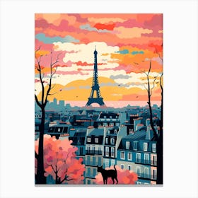 Paris, France Skyline With A Cat 0 Canvas Print