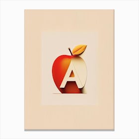 A  Apple, Letter, Alphabet Retro Minimal Canvas Print