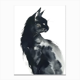 Black Cat Watercolor Painting Canvas Print