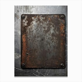 Close Up View Of A Vintage Steel Plate Resting On A Grey Stone Table Surfaces Laden With Corrosion (1) Canvas Print