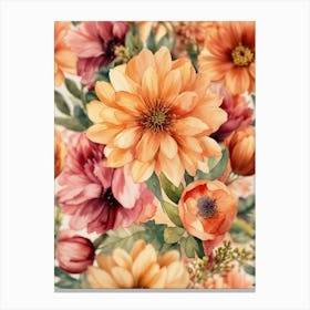 Watercolor Flowers Seamless Pattern Canvas Print