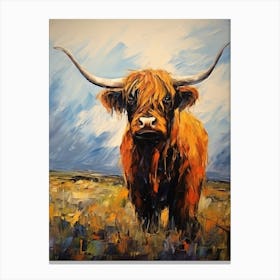 Brushstroke Impasto Style Of Chestnut Highland Cow Canvas Print