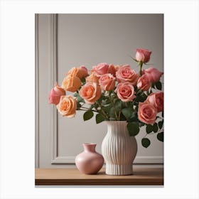 A Vase Of Pink Roses 58 Canvas Print