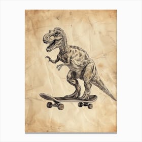 Vintage Utahraptor Dinosaur On A Skateboard 1 Canvas Print