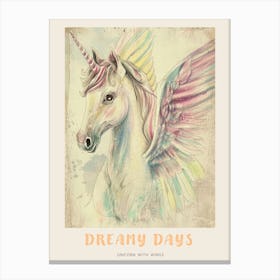 Storybook Style Unicorn With Wings Pastel 1 Poster Canvas Print