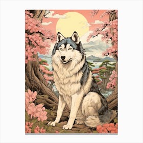 Dog Animal Drawing In The Style Of Ukiyo E 2 Canvas Print