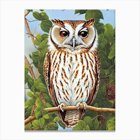 Eastern Screech Owl 2 Haeckel Style Vintage Illustration Bird Canvas Print