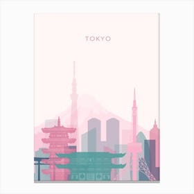 Pink And Teal Tokyo Skyline Canvas Print