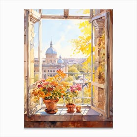 Window View Of Kiev Ukraine In Autumn Fall, Watercolour 4 Canvas Print