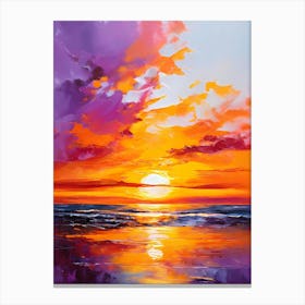 An Acrylic Painting Of A Vibrant Sunset Over A Tranquil Sea Sky Ablaze With Deep Oranges And Purple (2) (1) Canvas Print