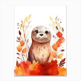 A Seal Watercolour In Autumn Colours 1 Canvas Print