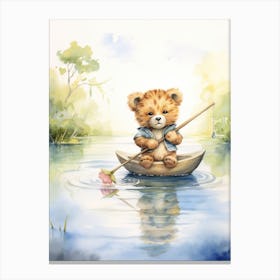 Fishing Watercolour Lion Art Painting 4 Canvas Print