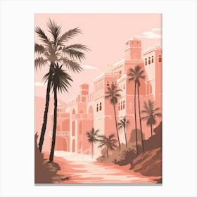 Pink Castle With Palm Trees Canvas Print