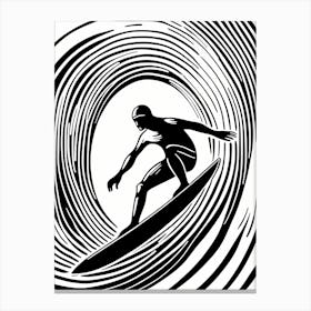 Linocut Black And White Surfer On A Wave art, surfing art, 228 Canvas Print
